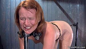 Bound Slave Gagged Choked with Anal Toys in Device!