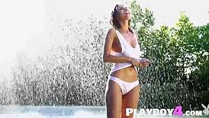 WOW beautiful wet MILF Cara Mell flaunts perfect body in steamy outdoor striptease!