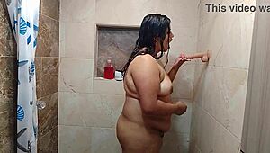 BBW Deepthroats New Dildo In Shower!