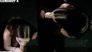 alexis tae sucks big cock through gloryhole with brunette friend