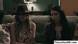 Sexy teen lesbian tricked into wet milf pussy licking