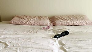 Cute milf screams twice using glass dildo, fingers and magic wand in pink bodysuit