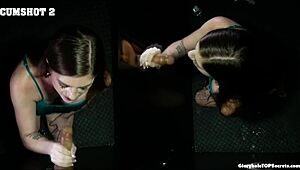 alexis tae sucks big cock through gloryhole with brunette friend