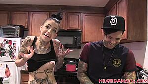 Alt Emo Goth Babe Teases Pussy Piercing Tattoo Heels in Photoshoot Backstage