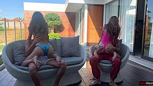 two couples slam hard at backyard pool fuck party