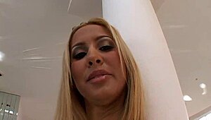 MILF LESBO FUCK on bed in heels and fishnets