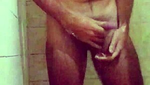 two huge cumshots while showering cum dripping down my hand feels so good