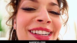 Vanessa Vega's Oiled Bubble Butt Gapes Wide from Monster Cock Double Penetration and Anal Pounding