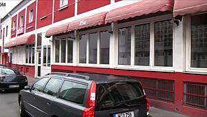 tourist explores redlight district ludwigstrasse hannover germany at night