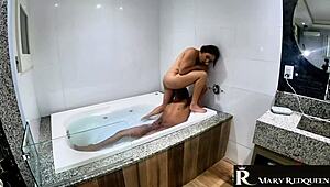 he didn't wait to enter the hot tub before cumming inside her