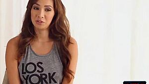 sexy milf model strips big round ass in black stockings, teasing her shaved pussy slow