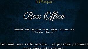 french beauty kneels for gentle box office blowjob with dirty talk