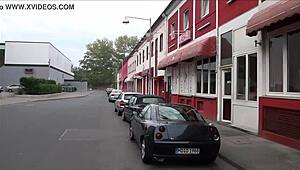 tourist explores redlight district ludwigstrasse hannover germany at night