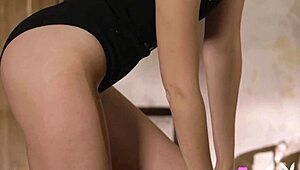 Stunning Natural Tits Babe Poses Naked After Ripping Clothes in Lingerie Striptease