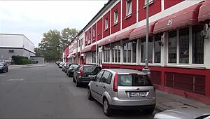 tourist explores redlight district ludwigstrasse hannover germany at night