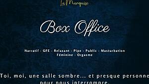 french beauty kneels for gentle box office blowjob with dirty talk