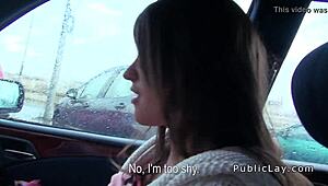 i bang this brunette babe hard in the car right in public view