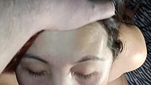 😘 asian cutie sucks cock deep before bed fuck and facial cumshot pov homemade fun 💦🍆