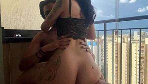 pawg brazilian flashes anal buttplug then gets fucked doggystyle at window