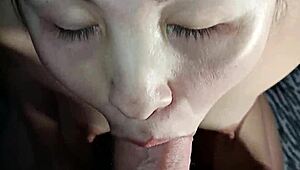 😘 asian cutie sucks cock deep before bed fuck and facial cumshot pov homemade fun 💦🍆