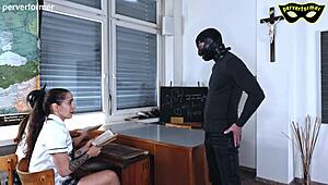 naughty students humiliate teacher in femdom bdsm fight with heels and thongs