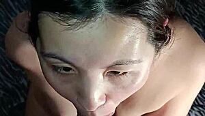 😘 asian cutie sucks cock deep before bed fuck and facial cumshot pov homemade fun 💦🍆