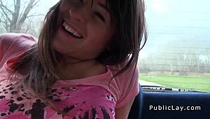 i bang this brunette babe hard in the car right in public view