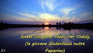 Stepdaughter stuffs food in old man's mouth while spitting on him