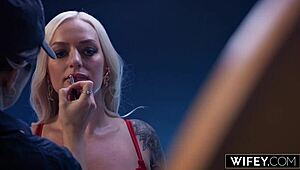 wifey my gorgeous blonde elana bunnz uh she takes that thick bbc right in front of her hubby