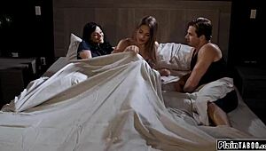 stepmom and stepson fuck petite roommate deepthroat big cock in dorm taboo threesome