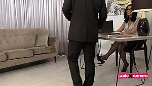 Slutty Secretary In Lingerie Earns Raise With Big Cock Blowjob!