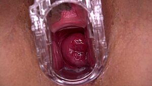 sara luvv spreads wide in close-up speculum view