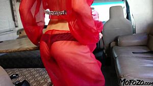 Black haired dancer deepthroats monster cock and gets cum on tits