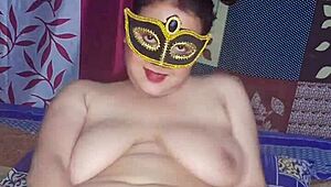 Chubby Indian Housewife Alisha Bhabhi Masturbates Juicy Hairy Pussy with Dildo Moaning