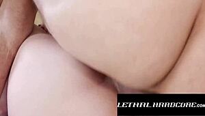 Hot blonde babe bends over for boss sloppy deepthroat blowjob and hardcore doggystyle