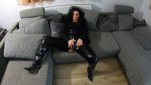 Leather Milf Deepthroats Then Gets Cum Blast On Fur Vest Preview