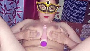 Chubby Indian Housewife Alisha Bhabhi Masturbates Juicy Hairy Pussy with Dildo Moaning