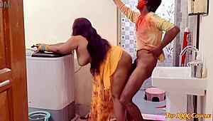 desi bhabhi's holi romp bent over doggystyle with devar quickie group fun on ranch