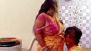 desi bhabhi's holi romp bent over doggystyle with devar quickie group fun on ranch