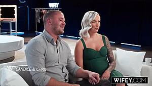 wifey blonde hotwife candice grips hubby's hand taking monster bbc deep