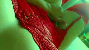 Blonde student moans loud while masturbating in red lingerie pov!