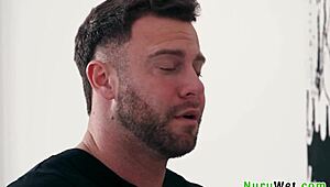 brunette masseuse payton preslee with huge tits gives seth gamble sloppy nuru massage and fucks wet