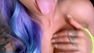 She presents her tattooed mature breasts for close pov worship