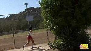 Skater Girl Trails Brunette Home For Strapon Anal Toy Orgasm Licking