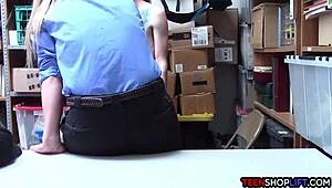 Blonde milf mall cop blackmails young guy for office monster cock ride