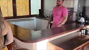 Wife Almost Catches Me Eating Her Friend's Pussy in Kitchen?