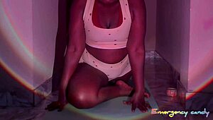 curvy ebony neighbor oils huge ass for pov yoga workout squats then squirts pussy juice on mat