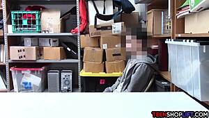 Blonde milf mall cop blackmails young guy for office monster cock ride