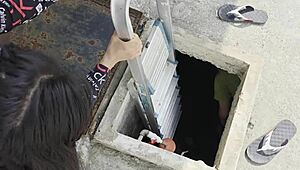 late night in water tank worker confesses dark fantasy to seductive latina milf boss with dirty talk and moans