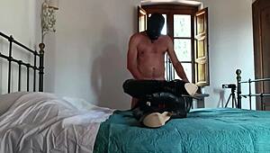 milf in latex catsuit and heels sucks monster cock deep then fucks with creampie moans